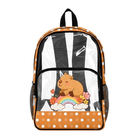 ZIATUBLES Clear Backpack Heavy Duty 17 Inch, Fabric & PVC Transparent Bag with Front & Side Pockets, See Through Backpack for School Work Security Travel