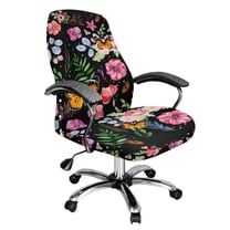 ZIATUBLES Computer Office Chair Covers Washable Dustproof Stretch Computer Office Chair Cover with Snap Button Removable Furniture Protector Cover, S, Butterfly Floral Leaf