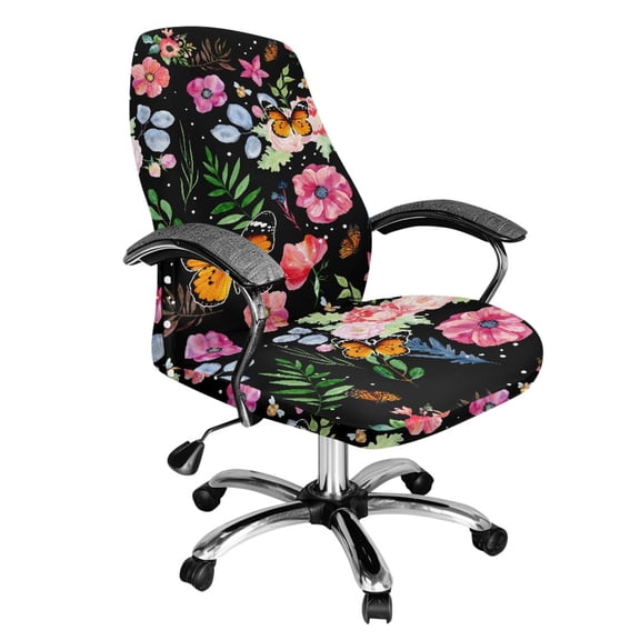 ZIATUBLES Computer Office Chair Covers Washable Dustproof Stretch Computer Office Chair Cover with Snap Button Removable Furniture Protector Cover, S, Butterfly Floral Leaf