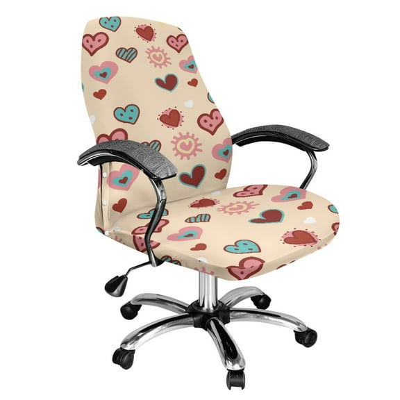 ZIATUBLES Computer Office Chair Covers Washable Dustproof Stretch Computer Office Chair Cover with Snap Button Removable Furniture Protector Cover, S, Heart Apricot