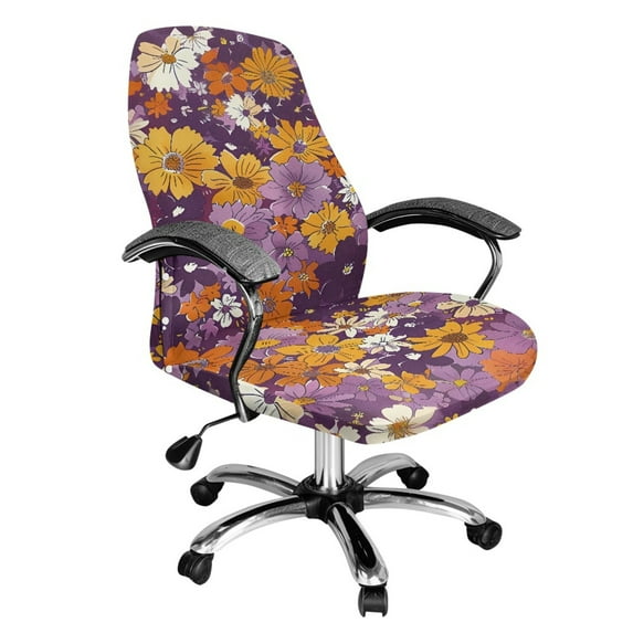ZIATUBLES Computer Office Chair Slipcover Universal Desk Rotating Chair Cover Stylish Soft Home Chair Protector Cover Removable Washable Chair Protector Cover, L, Hippie Flower Violet