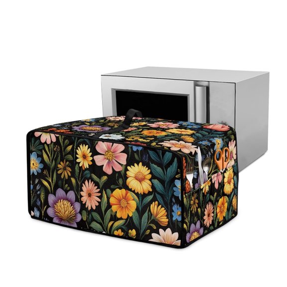 ZIATUBLES Convection Toaster Oven Cover Dust-proof Appliance Cover Case for Kitchen Large Size Protector Storage Bag with Side Pocket, 22.5" x 18.5" x 13", Flower Branch