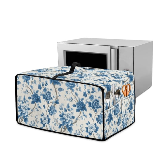 ZIATUBLES Convection Toaster Oven Cover Stain Resistant Small Kitchen Appliance Dust Protector Machine Washable Decorative Accessories, 18.5" x 14.5" x 9", Blue Peony