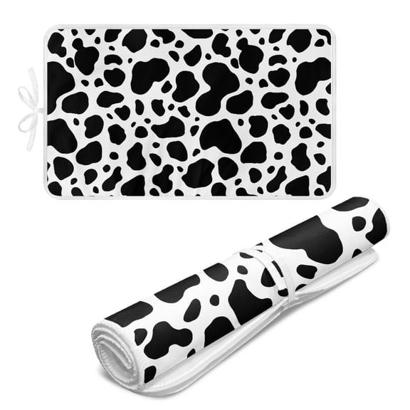 ZIATUBLES Cow Print Ironing Mat for Tabletop Multifunctional Foldable Ironing Blanket, Portable Travel Ironing Board Alternative Cover Fits Compact Space, 31.5" x 19.6"