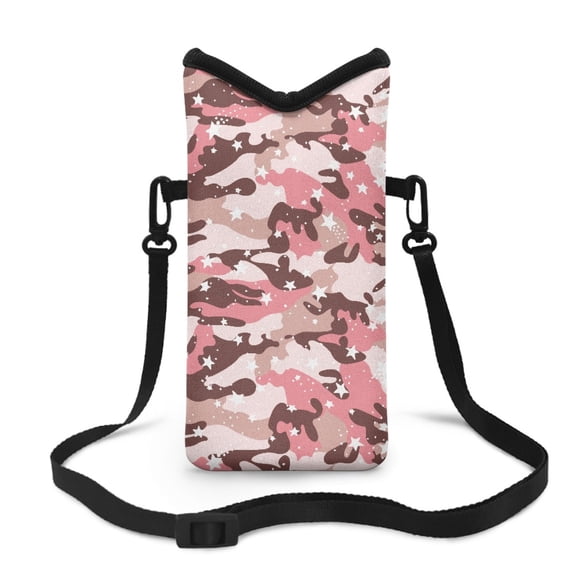 ZIATUBLES Crossbody Phone Bag Soft Neoprene Phone Bag Portable Cellphone Sleeve Case with Adjustable and Detachable Strap Top Opening Phone Purse, 4 X 8 Inch, Star Pink Brown Camouflage