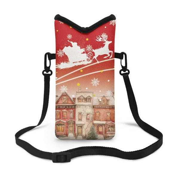 ZIATUBLES Crossbody Phone Pouch Christmas Neoprene Cellphone Bag Portable Phone Sleeve Case with Adjustable Strap Top Opening Phone Purse, 4 X 8 Inch, Santa’s Sleigh Print