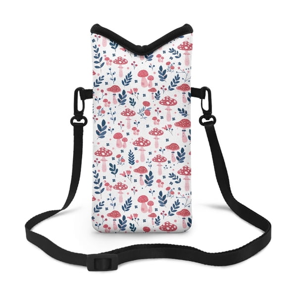 ZIATUBLES Crossbody Phone Pouch Lightweight Neoprene Cellphone Bag Portable Phone Sleeve Case with Adjustable Strap Top Opening Phone Bag, 4 X 8 Inch, Mushroom Leaf