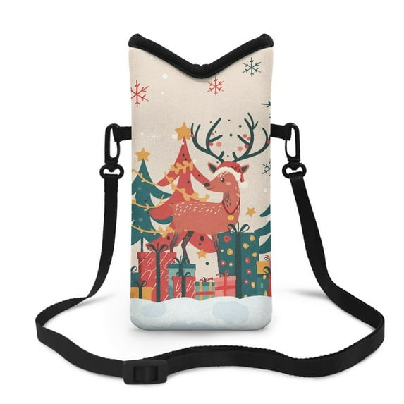 ZIATUBLES Crossbody Phone Pouch Shockproof Neoprene Cellphone Bag Portable Phone Sleeve Case with Adjustable Strap Top Opening Phone Purse, 4 X 8 Inch, Reindeer Christmas Tree Present