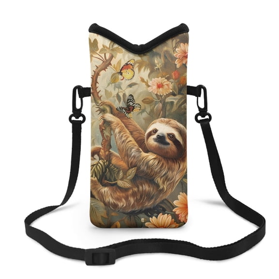 ZIATUBLES Crossbody Phone Pouch Soft Neoprene Cellphone Bag Portable Phone Sleeve Case with Adjustable Strap Top Opening Phone Purse, 4 X 8 Inch, Sloth Butterfly