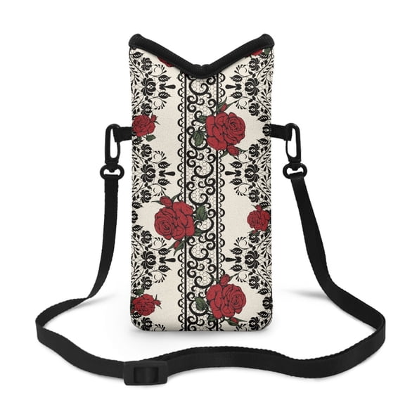 ZIATUBLES Crossbody Phone Pouch Water Resistant Neoprene Cellphone Bag Portable Phone Sleeve Case with Adjustable Strap Top Opening Phone Case, 4 X 8 Inch, Rose Lace