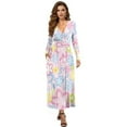 thumbnail image 1 of FKELYI Cute Flower Print Womens Long Sleeve Fall Dress V Neck Maxi Casual Dress with Pockets Soft A-Line Flowy Tiered Waist Dresses for Ladies, M, 1 of 6