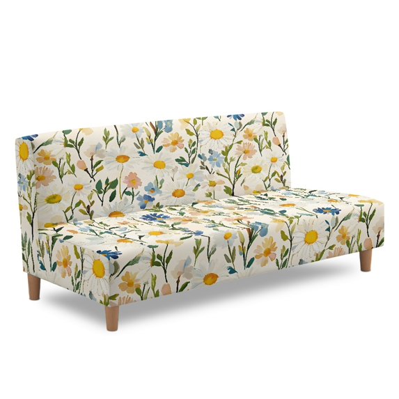 ZIATUBLES Daisy Armless Futon Sofa Cover, Stretch Elastic Couch Slipcover Dustproof Furniture Protector Machine Washable Sofa Bed Cover for Living Room Bedroom