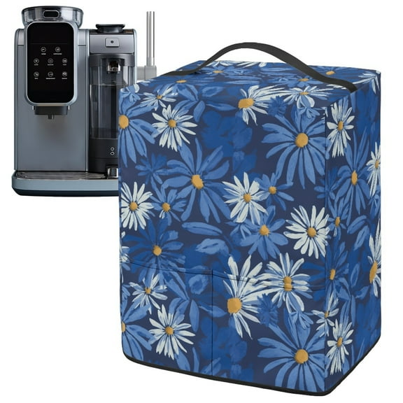 ZIATUBLES Daisy Blue Print Ice Cream Machine Cover Compatible with Ninja CREAMi NC501/NC301/NC299amz, Stain Resistant Kitchen Appliance Dust Protector with Top Handle and Front Pockets