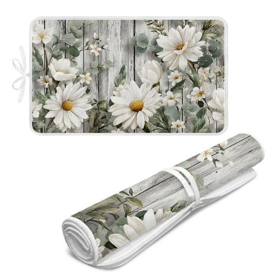 ZIATUBLES Daisy Eucalyptus Leaf Print Ironing Pad for Table Top Portable Ironing Mat Blanket Foldable Ironing Board Replacement for Washer Dryer Countertop Travel, 31.5" x 19.6"