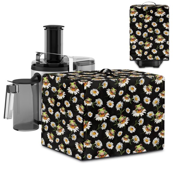 ZIATUBLES Daisy Frog Print Kitchen Juicer Dust Cover Stain Resistant Foldable Kitchen Appliance Cover with Top Handle Universal Design Compatible with Blender Juicer, 17 "W x 11 "D x 15 "H