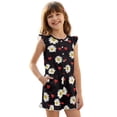 thumbnail image 1 of ZIATUBLES Daisy Heart Print Girls Jumpsuit Summer Casual Romper Flutter Sleeves One-Piece Playsuit Elastic High Waist Kids Outfit with Pockets for 7-8 Y, 1 of 6