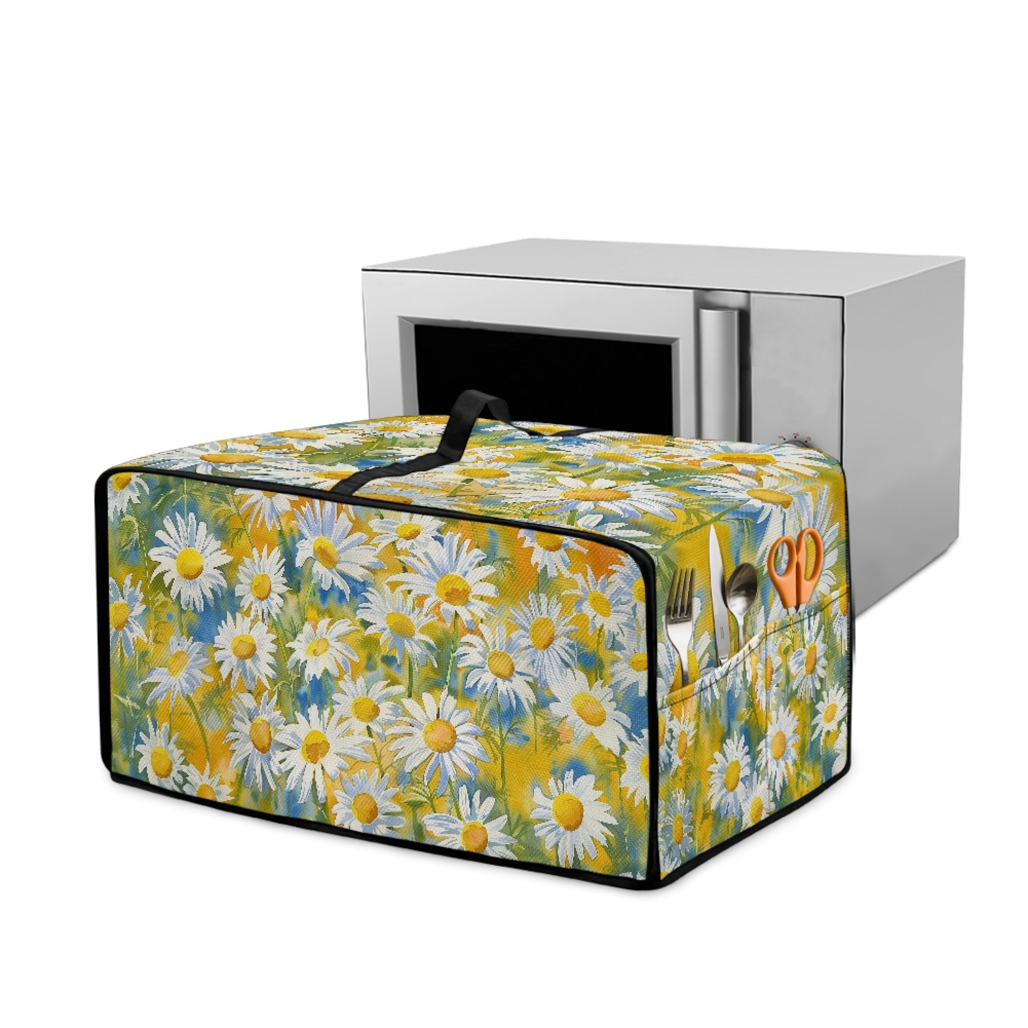 ZIATUBLES Daisy Painting Toaster Oven Cover Linen-Look Polyester Fabric ...