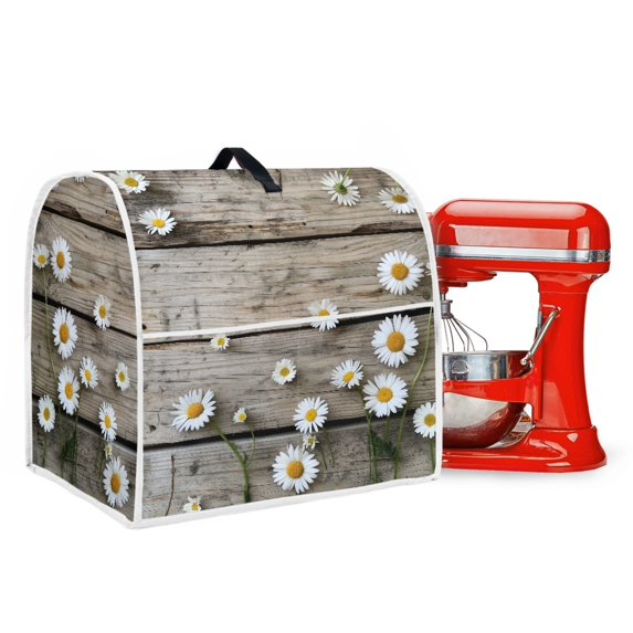 ZIATUBLES Daisy Wood Grain Print Kitchen Mixer Dust Cover Small Appliance Accessories with Front Pockets Compatible with 4.5-5 Quart Stand Mixer Easy to Clean
