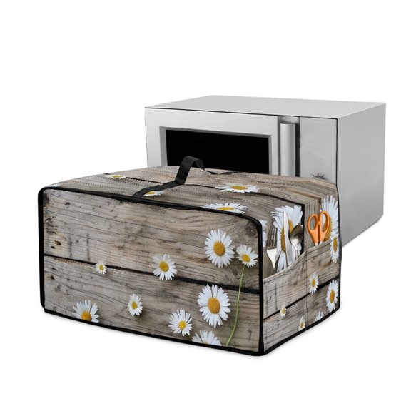 ZIATUBLES Daisy Wood Grain Print Toaster Oven Cover Linen-Look Polyester Fabric Appliance Dust Cover Small Size Stain Resistant Kitchen Countertop Decor Organization, 18.5" x 14.5" x 9"