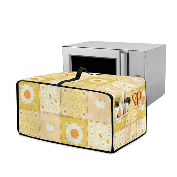 ZIATUBLES Daisy Yellow Print Toaster Oven Cover Linen-Look Polyester Fabric Appliance Dust Cover Small Size Stain Resistant Kitchen Countertop Decor Organization, 18.5" x 14.5" x 9"