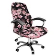 thumbnail image 1 of ZIATUBLES Desk Office Chair Covers Stretchable Removable Computer Rotating Chair Slipcover with Snap Button Stylish Furniture Protector Cover for High Back Chair Seat Backrest, L, Peach Blossom Black, 1 of 7