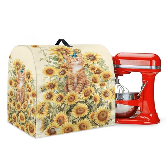 ZIATUBLES Dust Cover for Kitchen Mixer Comfort Polyester Taffeta Kitchen Mixer Cover for 4.5-5 Quart Waterproof Reusable Kitchen Mixer Accessories with Front Pockets, Sunflower Cat Butterfly