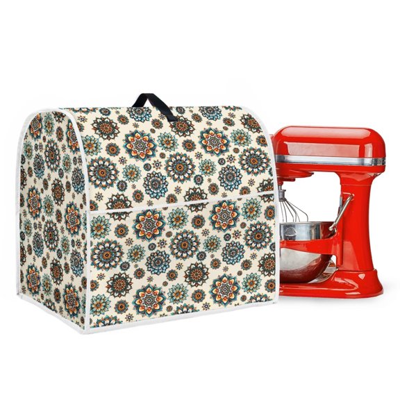 ZIATUBLES Dust Cover for Kitchen Stand Mixer Lightweight Appliance Storage Cover with Front Pockets and Carry Handle Foldable Home Decor Accessories, Boho Mandala Flower