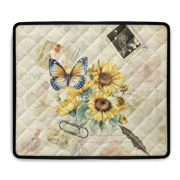 ZIATUBLES Dust Cover Pad for Washer Dryer Water Resistant Washing Machine Top Protector Mat for Laundry Room Home Multi Use Home Decor Accessories, 24 x 19.7 Inch, Sunflower Butterfly Postcard