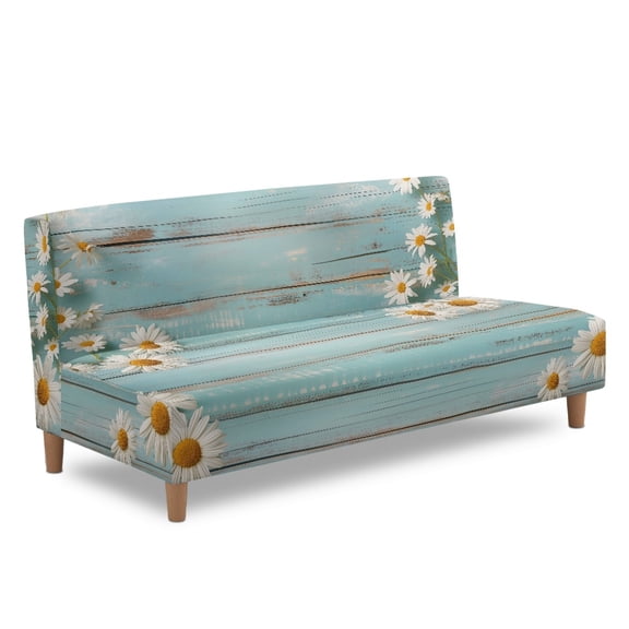 ZIATUBLES Elastic Futon Cover for Armless Sofa, Stretch Couch Slipcover Dustproof Machine Washable Soft Furniture Protector Sofa Bed Cover for Living Room, Daisy Wood Grain Print