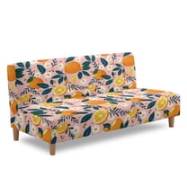 ZIATUBLES Elastic Futon Cover for Armless Sofa, Stretch Couch Slipcover Dustproof Machine Washable Soft Furniture Protector Sofa Bed Cover for Living Room, Orange Flower Pink Print