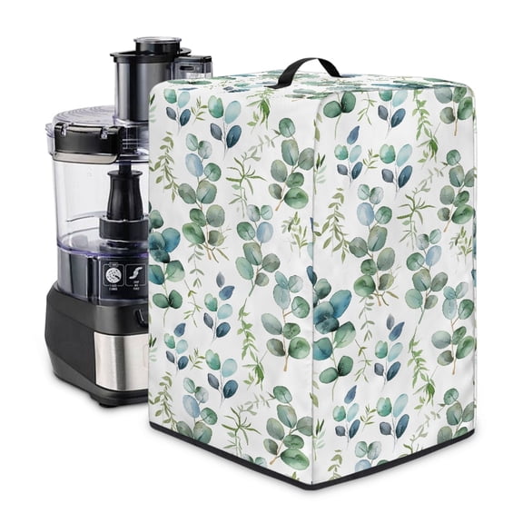ZIATUBLES Eucalyptus White Print Juicer Machine Cover Foldable Canvas Fabric Dust Proof Stain Resistant Appliance Cover for Home Kitchen Counter Decor Accessories Easy to Clean, 8 "W x 8 "D x 17 "H