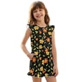 thumbnail image 1 of ZIATUBLES Floral Vine Black Print Girls Summer Jumpsuit Kids Button Flutter Sleeve Short Playsuit Elastic Waist Round Neck Casual Romper Outfit Clothes with Pockets for 7-8 Y, 1 of 6