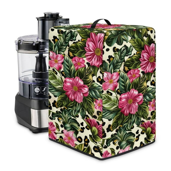ZIATUBLES Flower Leaf Leopard Print Juicer Cover Canvas Kitchen Appliance Dust Cover with Top Handle Stain Resistant Countertop Decor Accessories, Size S, 8 "W x 8 "D x 17 "H