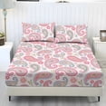 thumbnail image 1 of ZIATUBLES Full Bed Sheets Set, Soft Breathable Bedding Sheet Set, Sheets Set with 9.8" Standard Pocket Design, Comfortable and Durable for All-Season Use(3 Pieces, Pink Paisley Floral Leaf), 1 of 5
