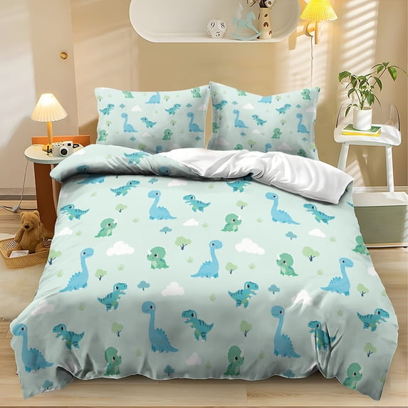 ZIATUBLES Full Size Dinosaur Print Duvet Cover Set, 3-Piece Soft Breathable Zipper Closure Bedding, Lightweight Easy Care Bed Linens for All-Season Use, Modern Bedroom Decor