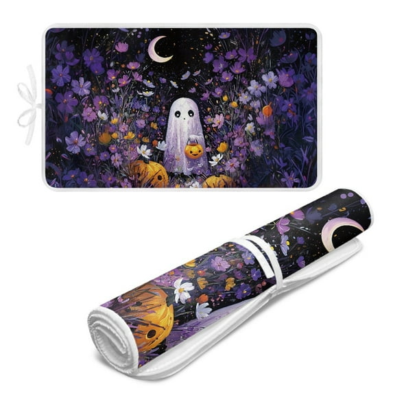 ZIATUBLES Ghost Flower Moon Print Ironing Mat Pad Multifunctional Ironing Blanket for Washer Dryer Countertop Portable Travel Board Alternative Pad Halloween Decor Accessories, 31.5" x 19.6"