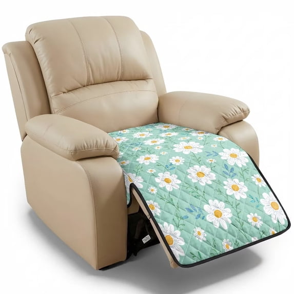 ZIATUBLES Green Daisy Flower Print Recliner Chair Cover, Anti-Slip Reclining Sofa Seat Cushion Slipcover, Washable Pet Friendly Furniture Protector, 38.58 x 24.40 Inches Living Room Decor