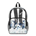thumbnail image 1 of ZIATUBLES Heavy Duty Clear Backpack 17 Inch, Fabric & PVC Transparent Bookbag with Blue Butterfly Flower Print, Sturdy See Through Backpack Easy to Clean for Work, School & Stadium, 1 of 7