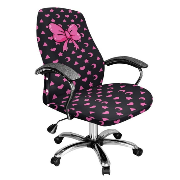 ZIATUBLES Home Office Chair Cover Computer Desk Rotating Chair Slipcover Removable Washable Stylish High Back Chair Protector Covers with Snap Button, S, Moon Star Triangle Bow Black