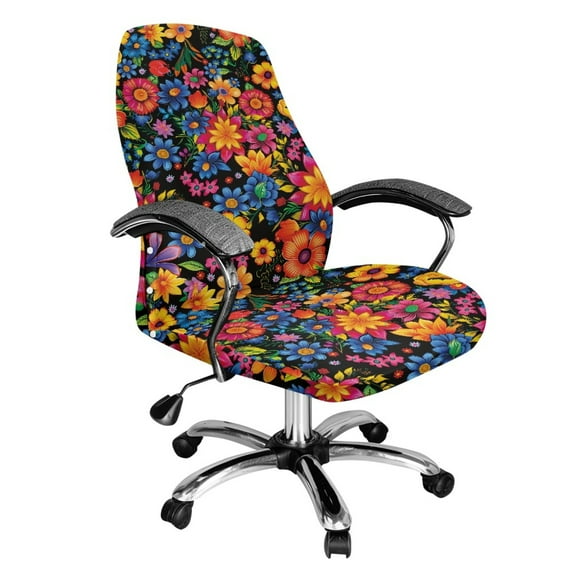 ZIATUBLES Home Office Chair Cover Stretch Printed Universal Desk Rotating Chair Slipcovers Soft Fit Office Chair Cover with Elastic Band and Snap Button Easy to Clean, S, Boho Colorful Floral