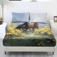 thumbnail image 1 of ZIATUBLES Horse Flower Printed Bedding Sheets Twin Size, Soft Cooling Polyester Bed Sets, 3-Piece Sets with 1 Elasticed Fitted Sheet and 2 Pillowcases, Chic Home RV Decor Accessories, 1 of 5