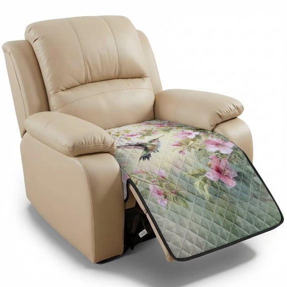 ZIATUBLES Hummingbird Pink Flower Print Recliner Chair Slipcover, Anti-Slip Washable Furniture Protector for Reclining Couch Seat Cushion, Pet Dog Cat Friendly Living Room Decor Accessory