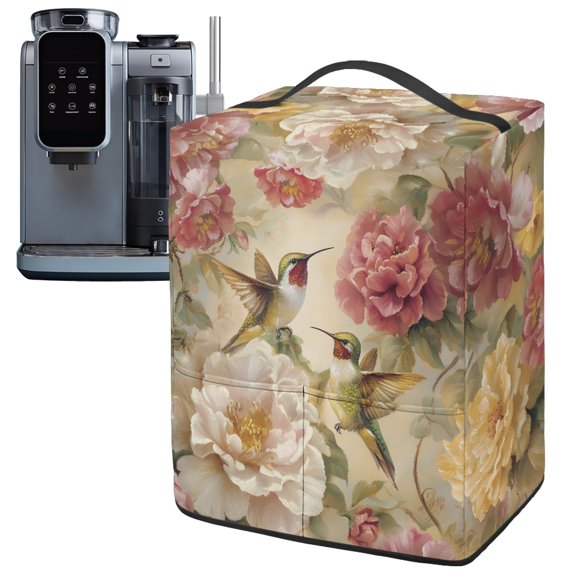 ZIATUBLES Ice Cream Machine Cover Dust Stain Kitchen Appliance Protection with Front Pocket Easy to Clean Home Counter Decor Accessories, 15.35" x 9.84" x 18.11", Hummingbird Peony Print