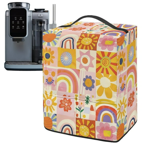 ZIATUBLES Ice Cream Machine Dust Cover Machine Washable Polyester Kitchen Appliance Cover with Front Pockets Foldable Decor Accessory, 15.35" x 9.84" x 18.11", Floral Collage Print
