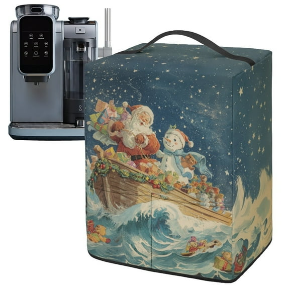 ZIATUBLES Ice Cream Maker Dust Cover, Stain Resistant Kitchen Appliance Decor Cover with Front Pocket, 15.35" x 9.84" x 18.11", Vintage Santa Claus Snowman Boat Print