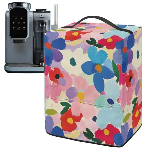 ZIATUBLES Ice Cream Maker Dust Cover-Watercolor Flower Print with Front Pockets, Kitchen Appliance Decor Protector Cover for Countertop Compatible with Ninja NC501/NC301, 15.35" x 9.84" x 18.11"