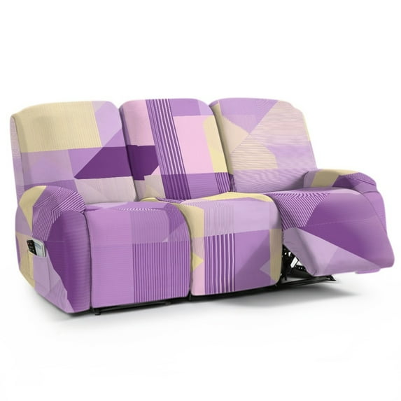 ZIATUBLES Irregular Geometry Printed Recliner Cover for 3-Seater Reclining Sofa, Stretch Recliner Couch Covers with Pockets Set of 8, Elastic Polyester Spandex Furniture Protector for Living Room