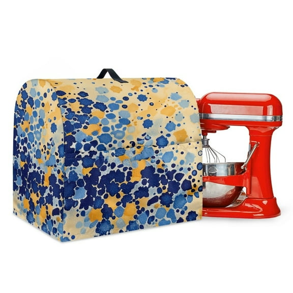 ZIATUBLES Kitchen Mixer Cover Waterproof Dust Cover for Kitchen Mixer Multi-Functional Kitchen Mixer Cover with Front Pockets and Top Handles for 4.5-5 Quart Standing Mixer, Blue Yellow Ink Splash