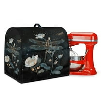 ZIATUBLES Kitchen Mixer Cover Waterproof Stand Mixer Cover Kitchen Appliance Organizer Bag Cover with Front Pockets Keep Kitchen Mixer Clean for 4.5-5 Quart Standing Mixer, Dragonfly Flower Black