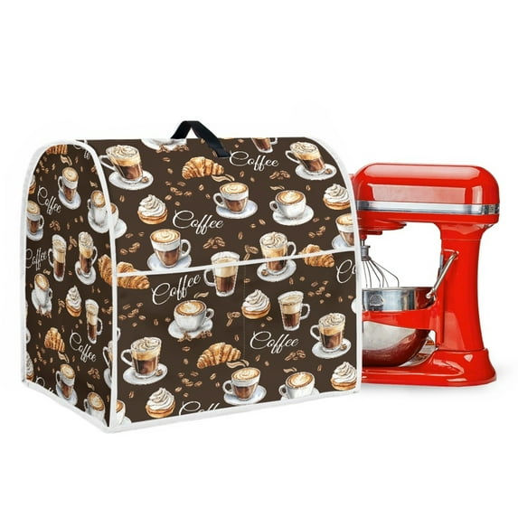 ZIATUBLES Kitchen Mixer Dust Cover Comfort Polyester Decor Cover Compatible with 6-8 Quart Multi-Functional Home Accessories with Front Pockets, Coffee Croissant Dark Brown